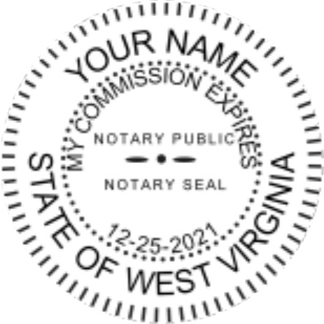 West Virginia Notary Stamp Pre Inked Circular Xstamper, Sample Impression Image